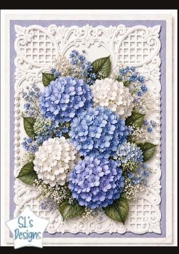 Blue Hydrangea Bouquet & Lace 3D Floral Topper