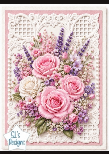Pink & White Roses with Lavender 3D Floral Topper
