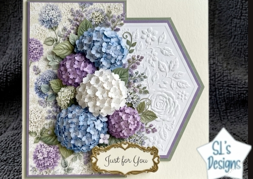 Blue Hydrangeas & Embossed Lace Just for You Topper