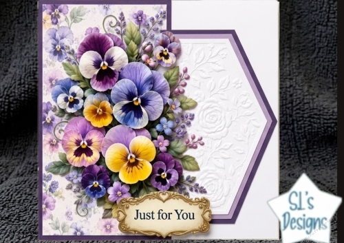 Multicolor Pansies & Embossed Lace Just for You Topper