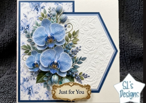 Blue Orchids & Embossed Lace Just for You Topper