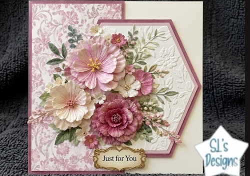 Pink & Cream Floral Bouquet with Embossed Lace Just for You Topper