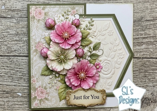 Pink & Cream Blossoms with Embossed Lace Just for You Topper