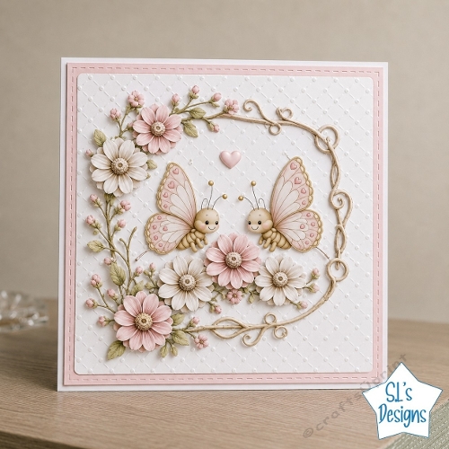 Cute Pink Butterflies with Floral Border Pastel Card Front