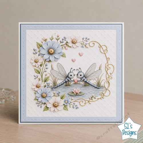 Cute Dragonflies with Heart on Lily Pad Floral Card Front