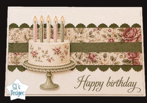 Floral Birthday Cake Card Topper with Candles