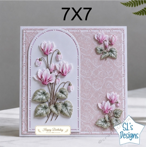 Elegant 7x7 Pink Floral Birthday Card Front – Layered Flower Design