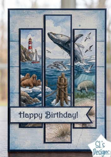 Ocean Wildlife Birthday Card Topper with Lighthouse