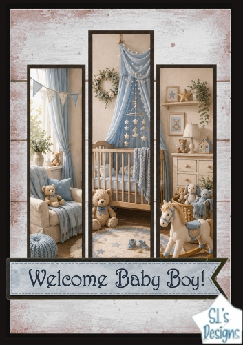 Welcome Baby Boy Nursery Card Topper