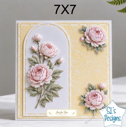 Elegant 7x7 Pink Peony Card Front – Just for You Floral Design