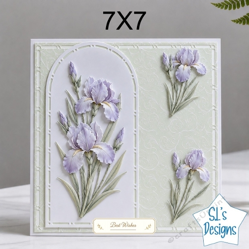 Elegant 7x7 Purple Iris Card Front – Best Wishes Floral Design
