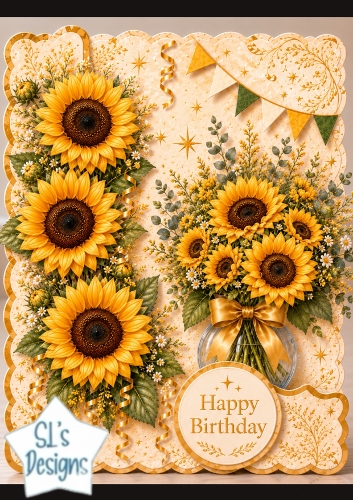 Sunflower Birthday Card Topper with Gold Accents