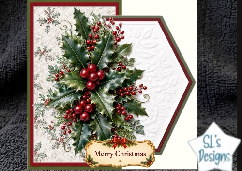 Traditional Holly Christmas Card Topper with Red and Green Accents