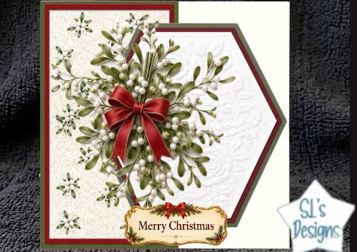 Elegant Mistletoe Christmas Card Topper with Red Bow