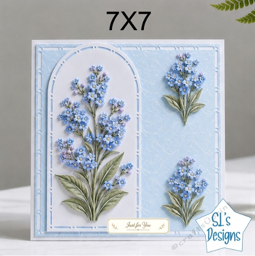 Elegant 7x7 Blue Floral Card Front – Just for You Design