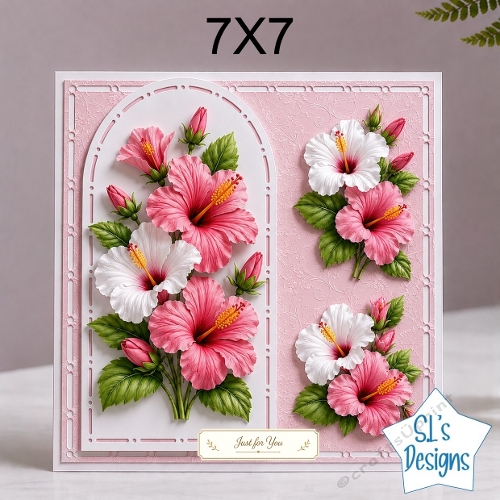 cup1448789_135813 - Elegant 7x7 Pink & White Hibiscus Card Front – Just for You Design