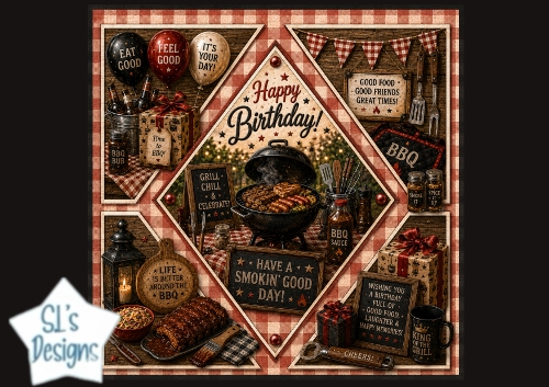 BBQ Birthday Card Topper with Grill and Rustic Picnic Style