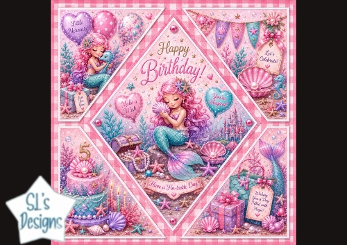 Little Mermaid 5th Birthday Card Topper with Magical Underwater Scene