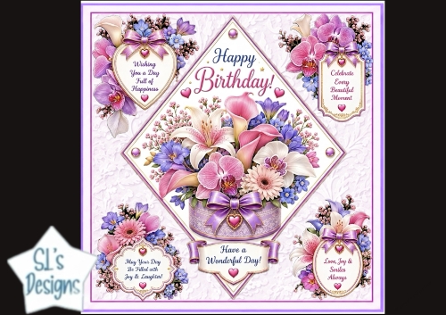 Elegant Floral Birthday Topper – Pastel Embossed Card Front