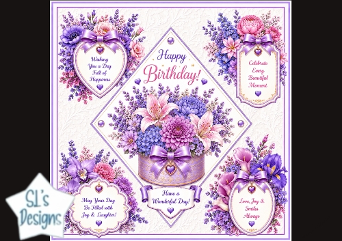 Pastel Floral Birthday Topper – Elegant Embossed Card Front