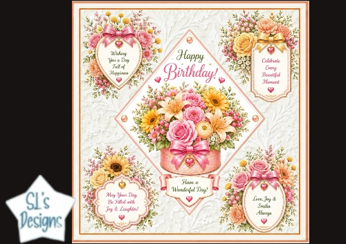 Pastel Floral Birthday Topper – Pink & Yellow Embossed Card Front
