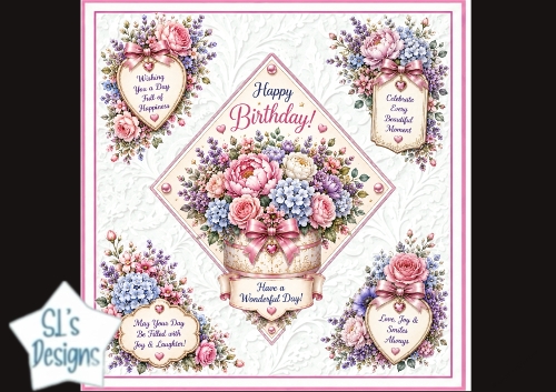 Pastel Multicolor Floral Birthday Topper – Embossed Card Front