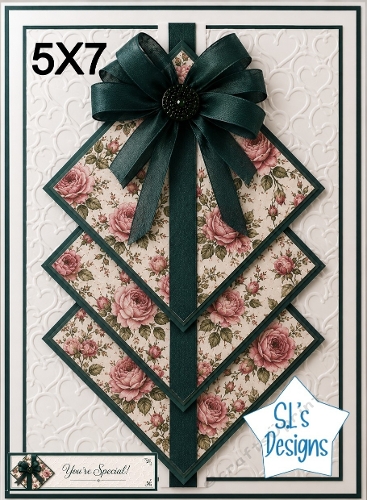 Elegant 5x7 Green Ribbon Floral Panel Card Front – Youre Special