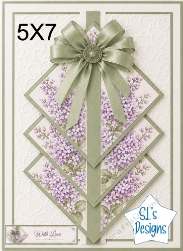 Elegant 5x7 Lilac Floral Diamond Panel Card Front – With Love
