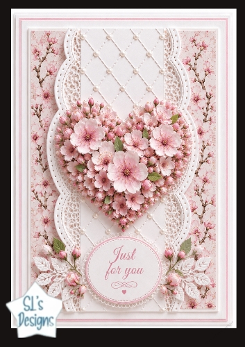 Pink Cherry Blossom Heart Topper – Elegant Embossed Card Front