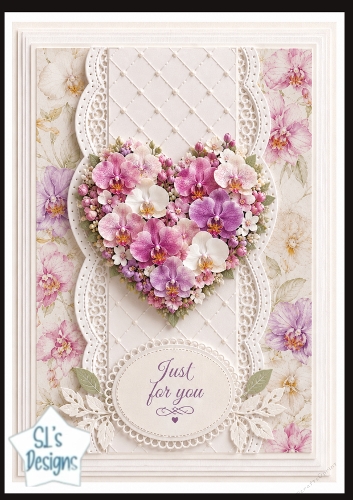 Pink & Purple Floral Heart Topper – Elegant Embossed Card Front