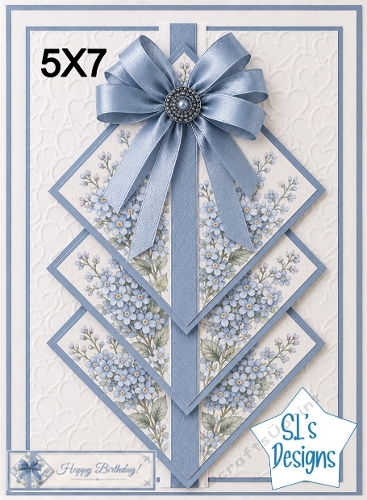 Elegant 5x7 Blue Forget‑Me‑Not Diamond Panel Card Front – Happy Birthday