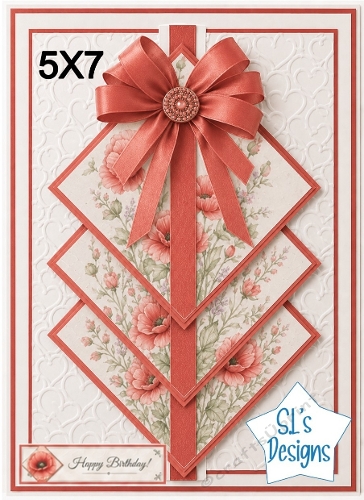 Elegant 5x7 Coral Floral Diamond Panel Card Front – Happy Birthday