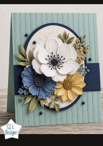 Blue & Yellow Floral Topper – Layered Flowers & Embossed Card Front