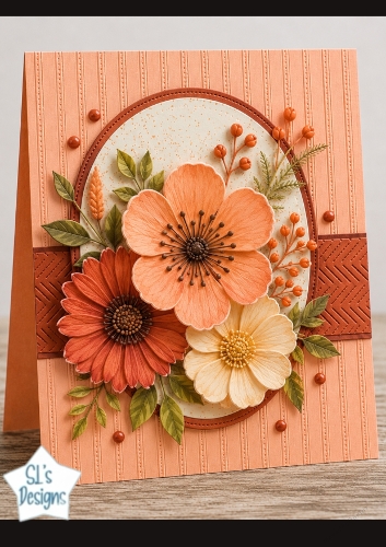 Orange & Cream Floral Topper – Layered Flowers on Textured Card Front