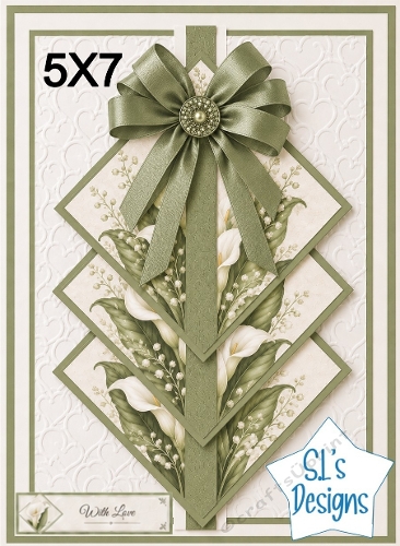 Elegant 5x7 Calla Lily & Lily‑of‑the‑Valley Diamond Panel Card Front – With Love