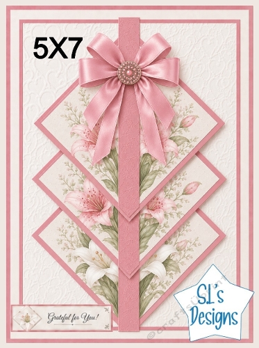 Elegant 5x7 Pink Lily Diamond Panel Card Front – Grateful for You
