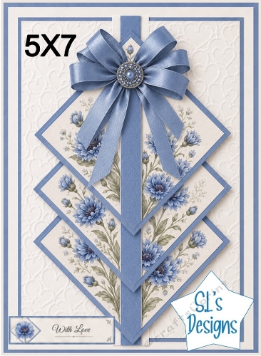 Elegant 5x7 Blue Floral Diamond Panel Card Front – With Love