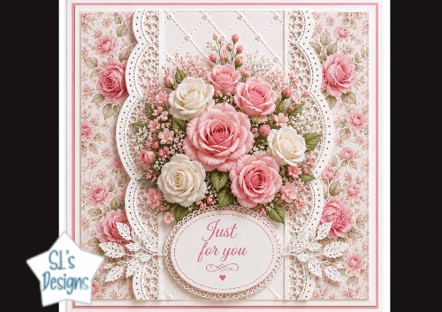Rose Lace Just for You Floral Card Topper