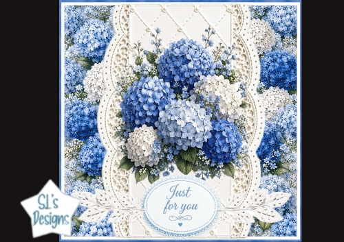 Blue Hydrangea Lace Just for You Card Topper