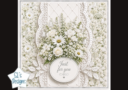 White Floral Lace Just for You Card Topper