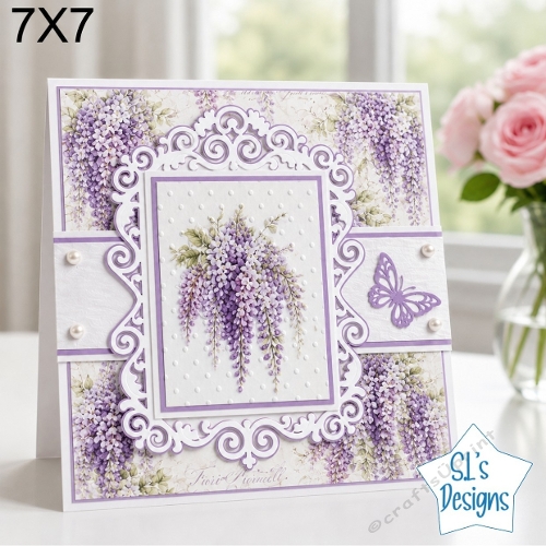 Wisteria Floral Card Topper – Elegant 7x7 Lace and Cascading Blooms