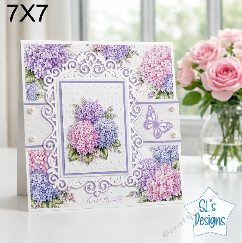 Hydrangea Floral Card Topper – Elegant 7x7 Lace Frame Design