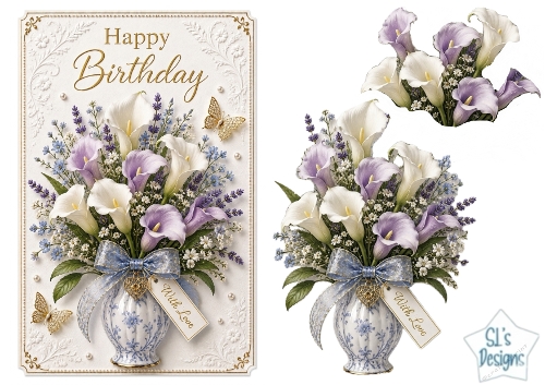 Calla Lily Vase Happy Birthday Card Topper