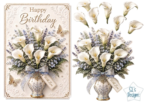 Calla Lily Floral Vase Happy Birthday Card Topper
