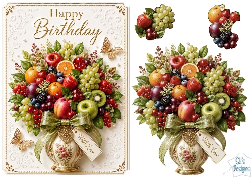 Fruit Bouquet Vase Happy Birthday Card Topper