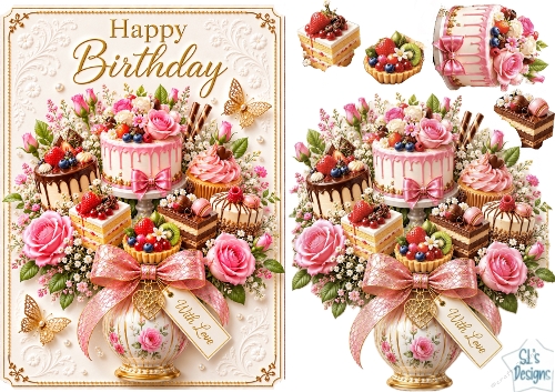 Sweet Treats Floral Happy Birthday Card Topper