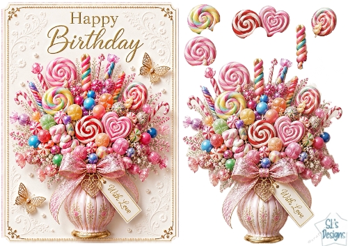Candy Bouquet Happy Birthday Card Topper