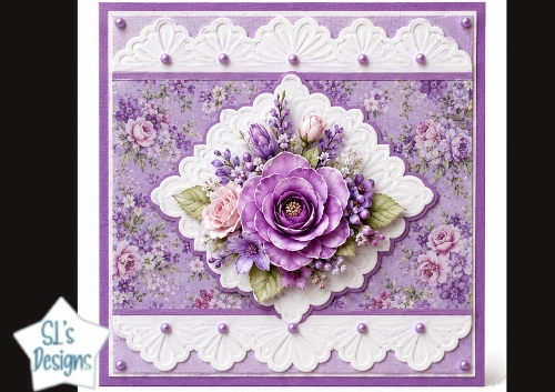Purple Rose & Lace Floral Card Topper