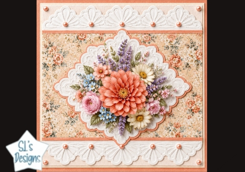 Coral Bloom & Peach Lace Floral Card Topper