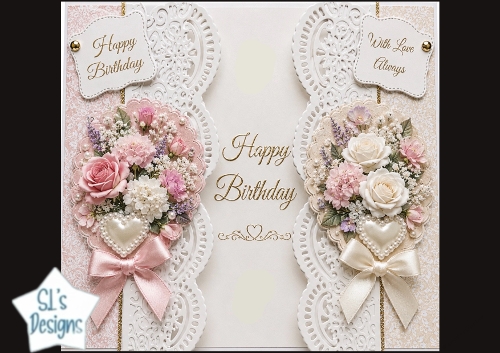 Pastel Floral Lace Birthday Card Topper